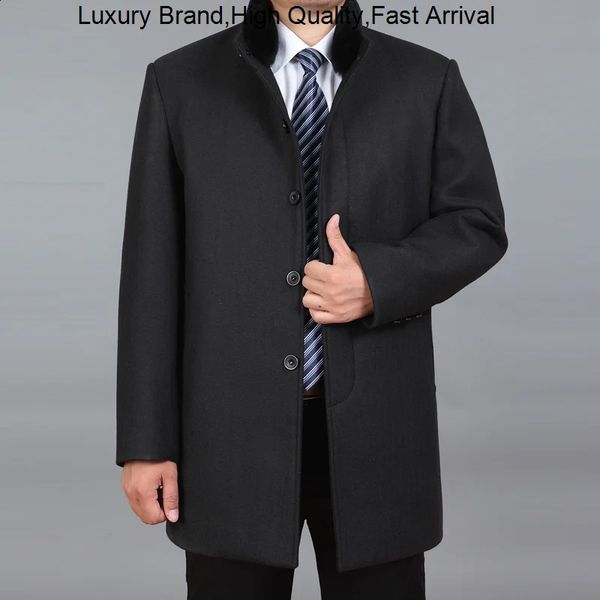 Мужская смесовая шерсть высокого качества, зимняя смесь мериноса, мужское длинное пальто из натурального кроличьего меха, толстая шерстяная куртка, мужское пальто M-4XL 231118