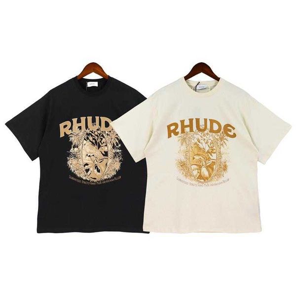 23ss Designer New Rhude Tees Hip Hop Camisetas Herbal Plant Printing Popular Masculino Amantes Femininos Pescoço Puro Algodão Manga Curta Solta Streetwear Frete Grátis