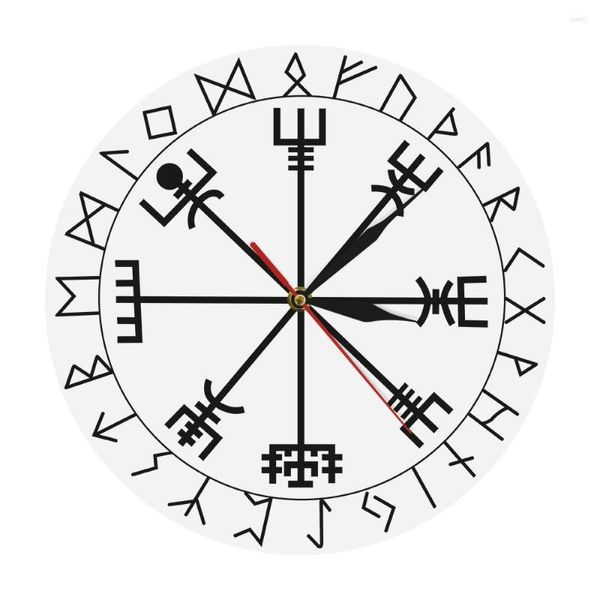 Настенные часы Vegvisir Rune Circle Viking Norse Mythology Clock Watches Pagan Asatru Runic Compass Decor