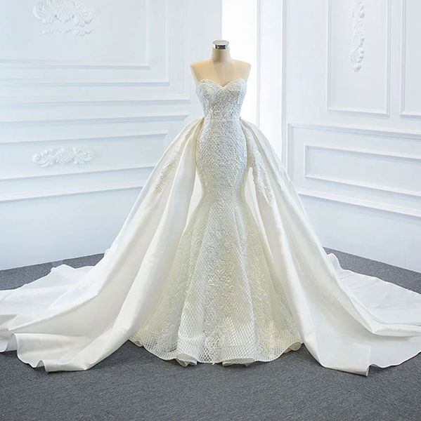 2024 duas peças sereia vestido de casamento para mulher destacável capela trem querida renda apliques cetim nupcial vestido formal árabe vestidos de novia