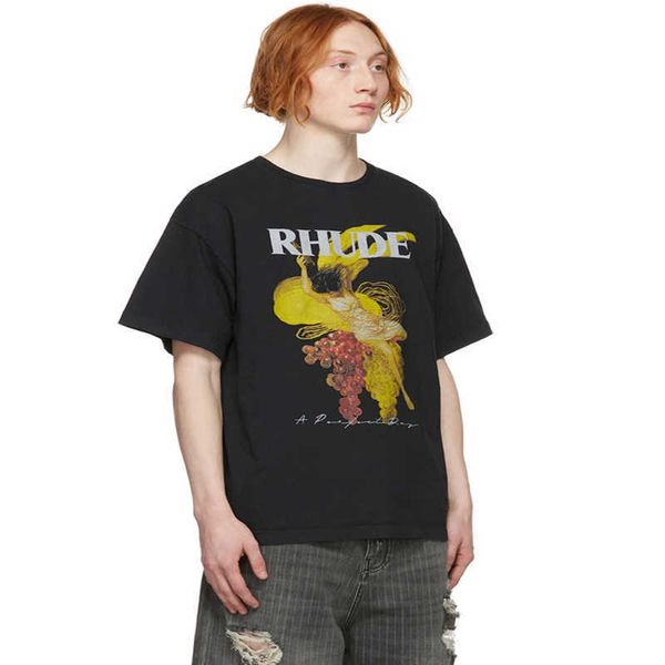 Roupas de moda de grife camisetas hip-hop tshirts rhude high street verão personagem casual tem tema imprimir algodão solto casal de camiseta de rua tops sportswear