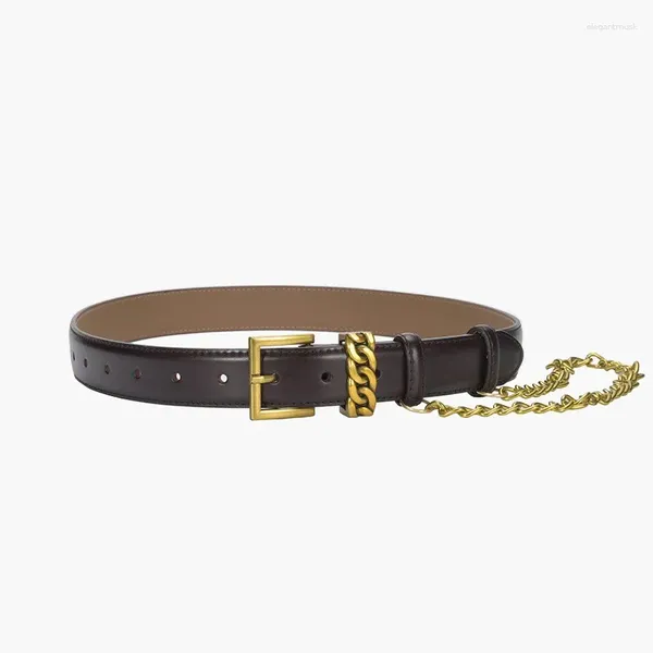 Cintos Mulheres Luxo Genuíno Couro Pin Buckle Chain Belt Ceinture para Feminino