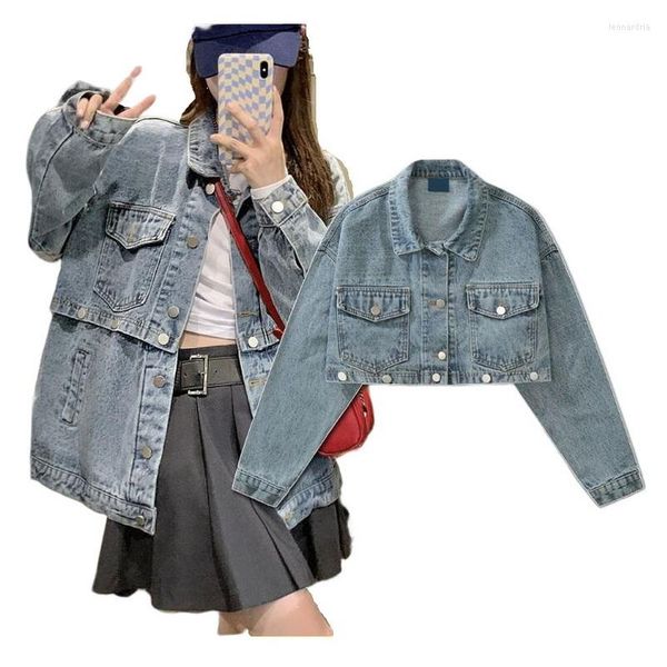Jackets femininos Jacket High Street Jacket Short Coat Short Roupos Feminino Duas Use Design Design Vintage Jean