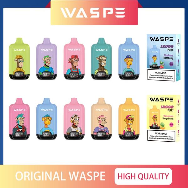 Original Waspe vape fornecimento de fábrica Waspe vape descartável 12000 grandes puffs bar 20ml líquido e-cigarro Vaper Vapor pod caneta com display LCD E charuto