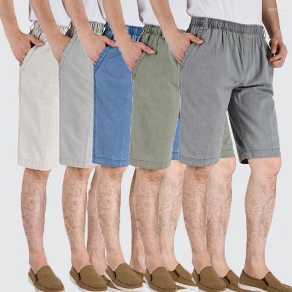 Shorts masculinos confortáveis ​​linho, orifício de cinto Hole casual na cintura alta elástica Match Summer Match top