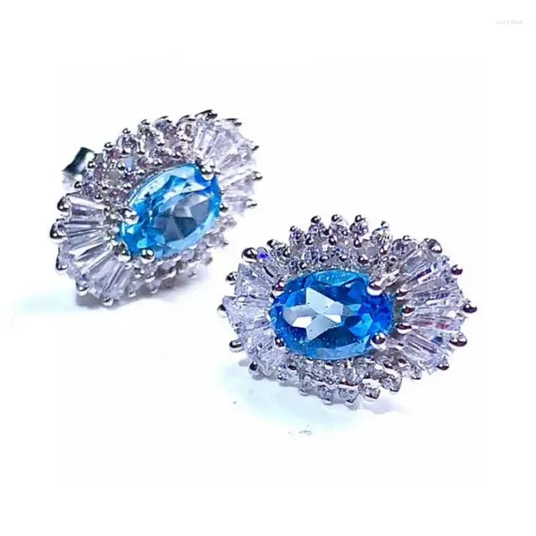 Damızlık Küpe Vintage Gümüş Topaz Akşam Partisi 5 mm 7 Doğal Gökyüzü Mavisi 925