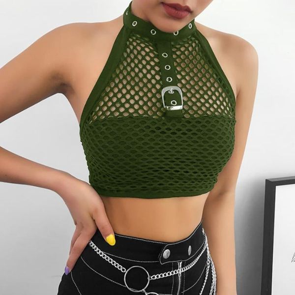 Canottiere da donna Camis Gothic Plus Size Senza maniche Mesh Scava fuori Crop Top Donna Punk Black Halter Summer Y2K Backless Abbigliamento Clubwear