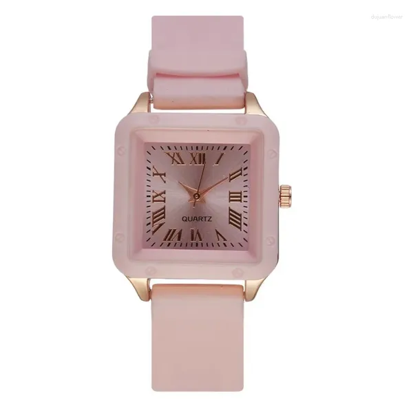 Relógios de pulso Marca Square Dial Watch Mulher Vintage Roman Silicone Strap Quartz Luxo Presente Relógio de Pulso Relojes Para Mujer Drop