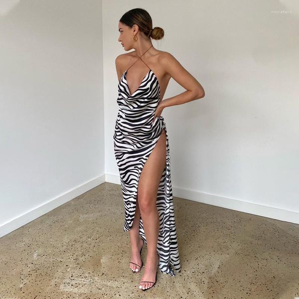 Vestidos casuais zebra stpripes sling sexy para mulheres vestidos de praia sem verão de verão vestidos largos de veno para mujer rz