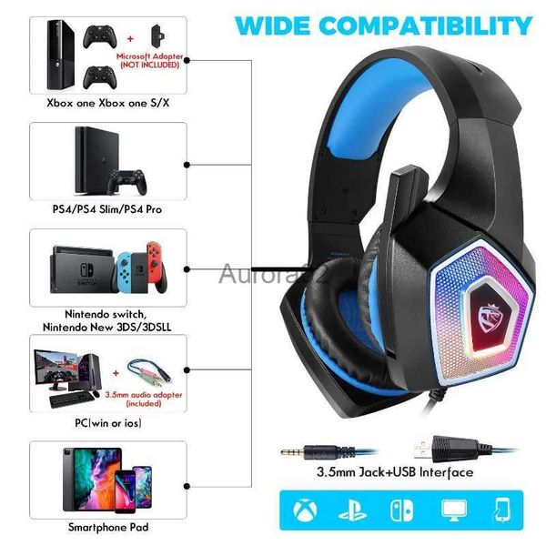 Handy-Kopfhörer, RGB-Headset mit Mikrofon, Stereo-Gaming-Headset für PS4, PS5, Xbox One, PC-Telefon, 3,5-mm-Sound, abnehmbares, selbstabstimmendes Headset YQ231120