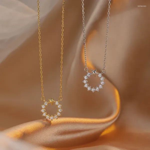 Catene color argento zircone stella cerchio vuoto collane per le donne semplice catena clavicola accessori per feste regalo all'ingrosso