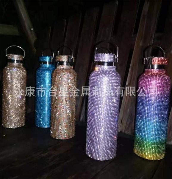 Bottiglie d'acqua Bling Diamond Thermos Bottiglia glitter portatile Borsa termica a tracolla in acciaio inossidabile 350 ml 500 ml 750 ml 2210189711835