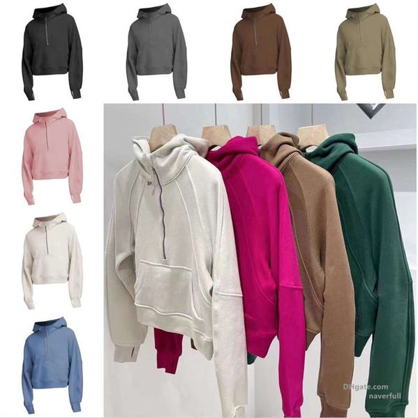 Lulumen-scuba Designer-Damen-Kapuzenpullover, Sweatshirts, mit Kapuze, Damen-Sportbekleidung, dickes Fleece, halber Reißverschluss, Kapuzenpullover, hochwertiger Kapuzenpullover, lockerer, lässiger Kapuzenpullover 661