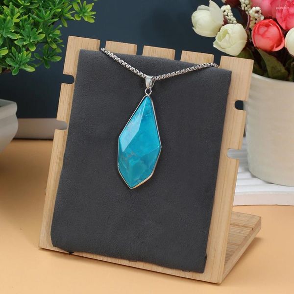 Anhänger Halsketten Naturstein Halskette Polygon Blau Türkis Gliederkette Heilkristalle Charms Für Frauen 57x26mm
