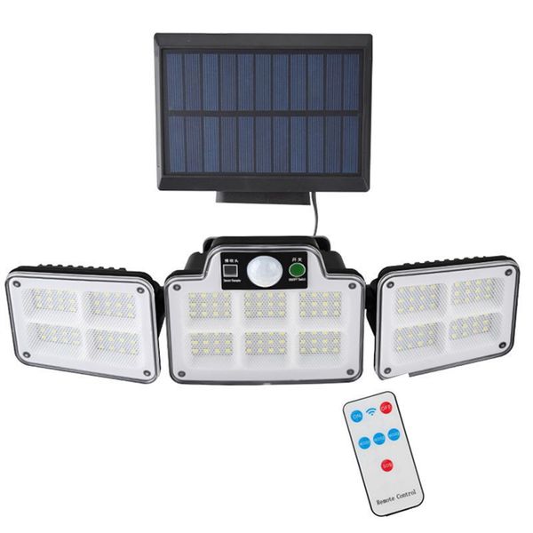 Luzes solares de lâmpada de parede externa, 102cob 180 LED sem fio LED Sensor de movimento Luz de inundação, 4 cabeças com 3 modos, IP65 à prova d'água, luz de segurança, crepúsculo, crepúsculo, crepúsculo para Dawn Garden