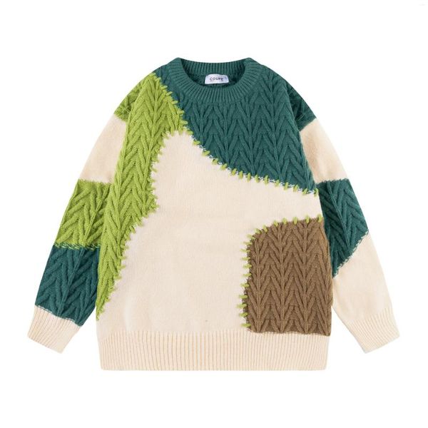 Erkek Sweaters Sonbahar ve Kış Gelgit Marka Dikiş Kontrast Uzun kollu kazak y2k Street Retro Moda Erkekler için