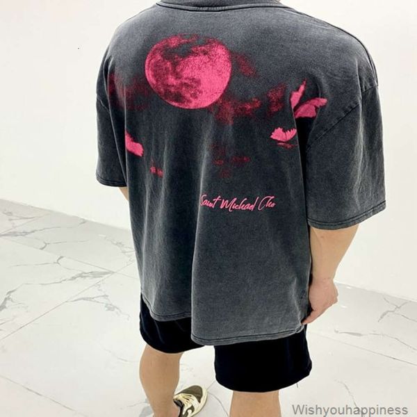 T-shirt T-shirt di lusso da uomo Designer Abbigliamento di moda American High Street Saint Michael Cho Dark Night Legend T-shirt a maniche corte vintage lavata vecchia