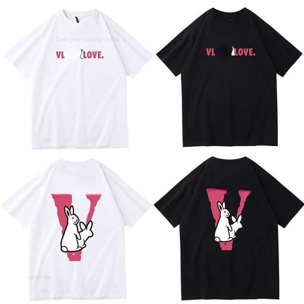 2023VLONES Summer Mens V Shape Rabbit Letter Print Pullover Fashion Trend HipHop Casual Brand Top Tshirt Abbigliamento da uomo di lusso Street Felpa in cotone di alta qualità Y