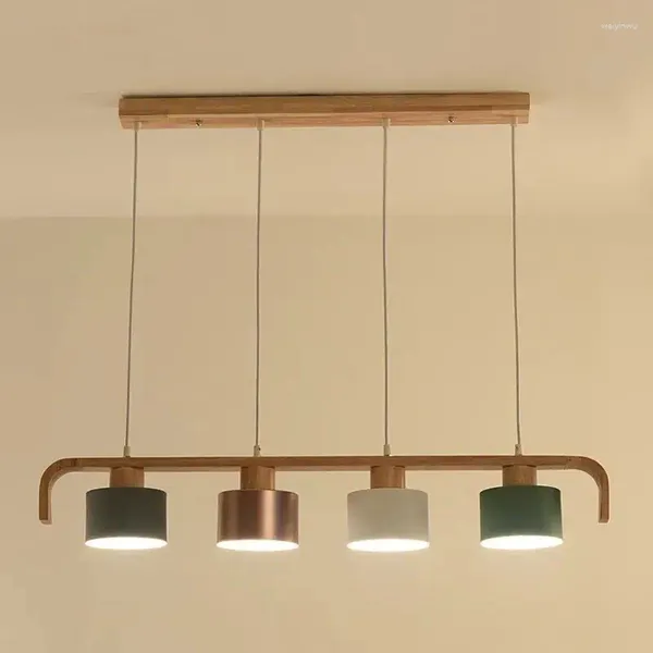 Pendelleuchten Moderne LED-Leuchten mit Metalllampenschirm zum Esszimmer Holz Hängelampe E27 Holz Küchenleuchte