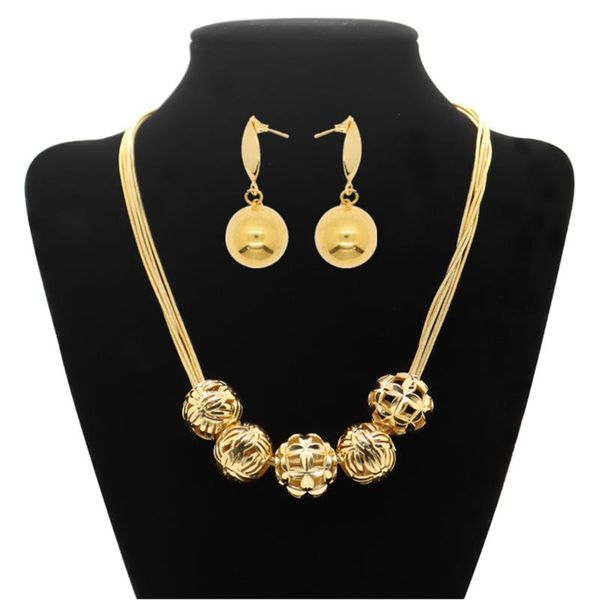Halskette Ohrringe Set Afrikanische Goldkugeln Für Frauen Hochzeit Braut Vergoldete Hohlperlen Tropfen Zubehör SetOhrringe