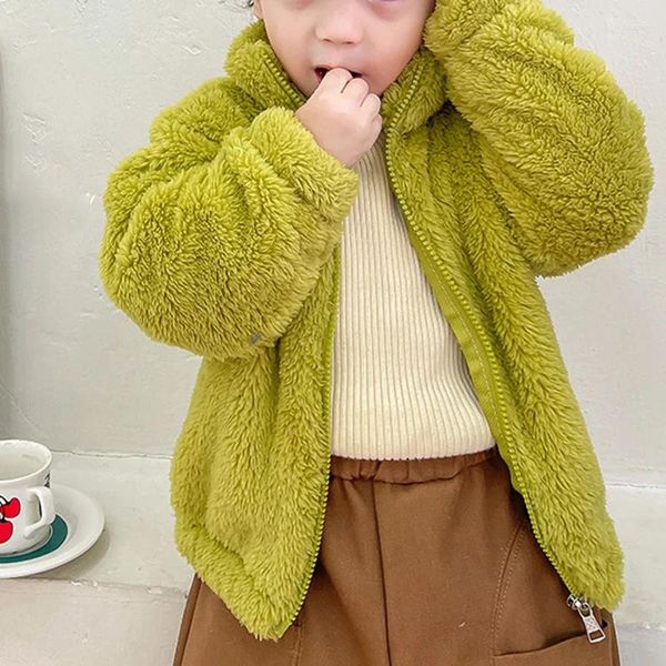 Giacche Autunno e inverno per bambini Giacca in peluche con colletto in piedi Ragazza Ragazzo Maglione di cotone caldo Top verde