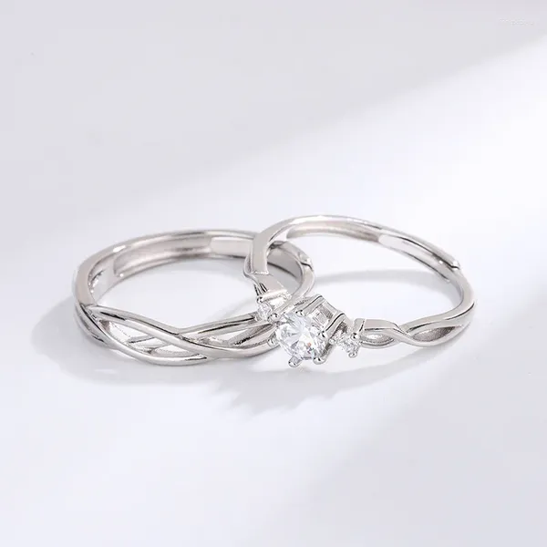 Clusterringe S925 Sterling Silber Paarring - Ein Paar Damen- und Herrenmode-Hochzeitsdiamanten, verstellbar