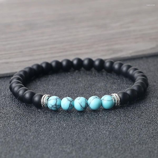 Strang Natürliche 6mm Blaue Linie Perlen Armband Frauen Männer Schwarz Matt Spacer Paar Armband Armreifen Kette Schmuck Geschenk freund Großhandel