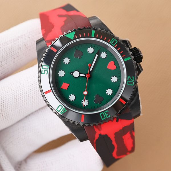 Relógio masculino relógios movimento mecânico automático relógio de pulso safira pulseira de borracha à prova dwaterproof água 40mm poker dial