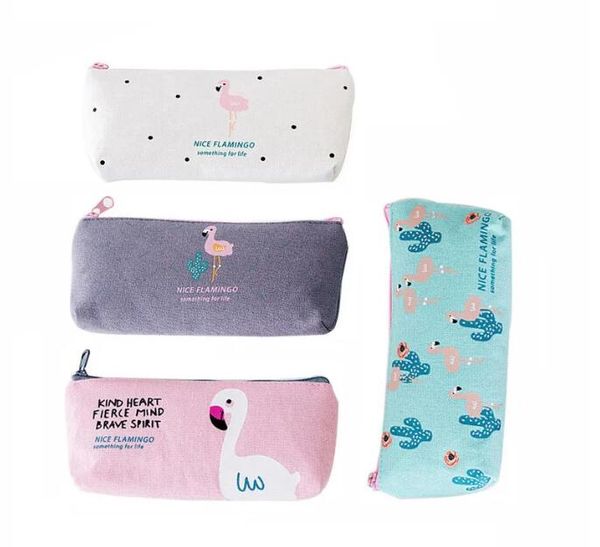 Fashion Flamingo Canvas Bleistiftbeutel Kinder Schreibwaren Aufbewahrungsorganisator Federmäppchen Taschen Schüler großer Reißverschluss Bleistiftbeutel Schulbedarf Bürobedarf im koreanischen Stil