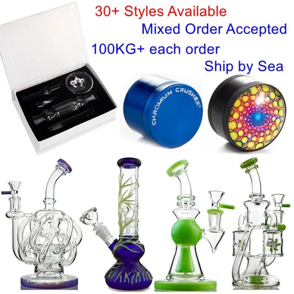 Mais de 30 estilos em estoque Tornado Bong Klein Recycler Heady Glass Dab Rigs Showerhead Perc Percolator Oil Rig Tubo de água colorido Navio por mar LL