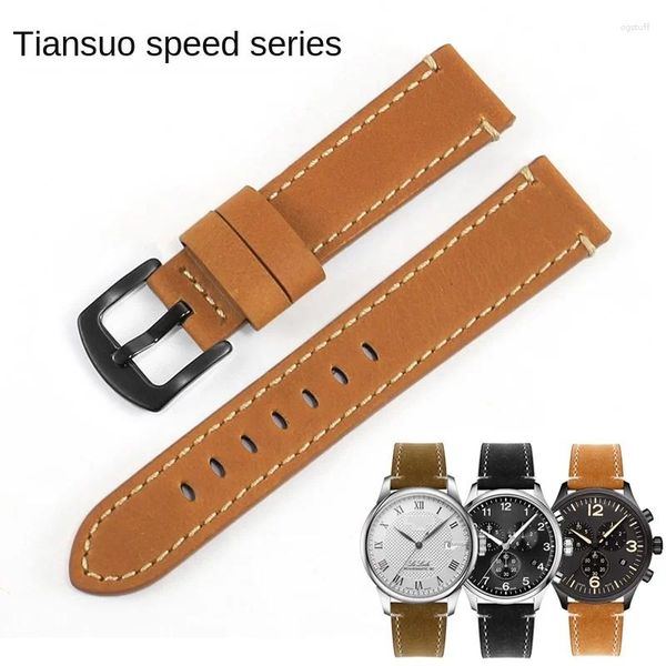 İzle Bantlar Buzlu Retro Deri Kayış İkame Tianshuo Hız T116 Serisi Düz Arayüz Tuval Cowhide Watch Band 18/20/22/24mm