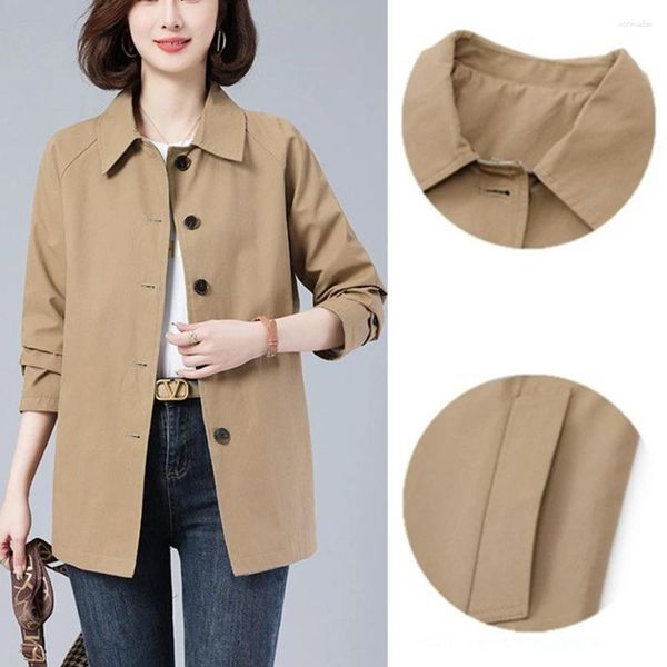 Jaquetas femininas moda clássico meados de comprimento trench coat único breasted blusão jaqueta para mulher primavera lapela versão coreana