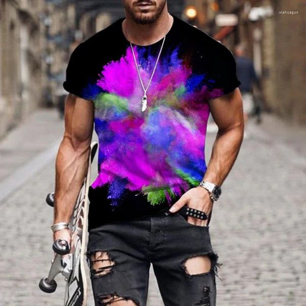 Camiseta masculina 2023 moda verão manchado tie dye padrão 3d impressão camiseta o-pescoço manga curta casual respirável topo