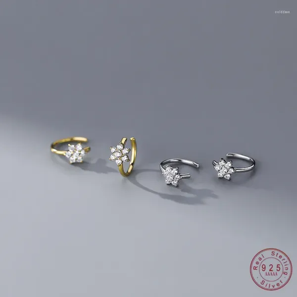 Orecchini posteriori Polsini per orecchie con fiore in zircone in argento sterling 925 per donna Coreano dolce semplice tutto-abbinamento senza piercing