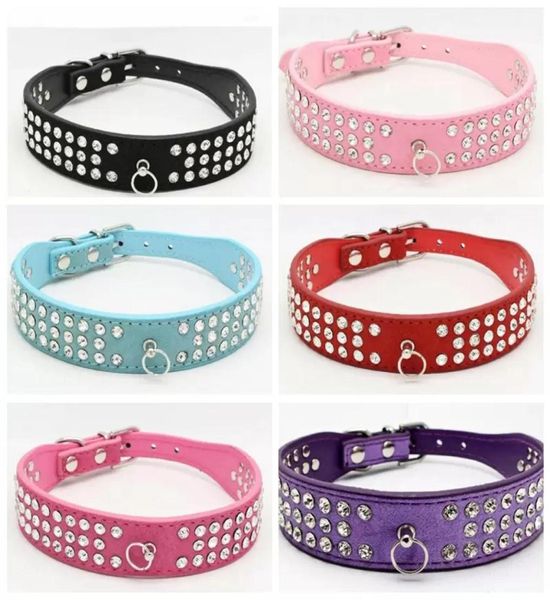 Lunghezza personalizzata Pelle scamosciata Gioiello Strass Collari per cani Pet Tre file Collare per cani cucciolo con borchie di diamanti scintillanti di cristallo8383523