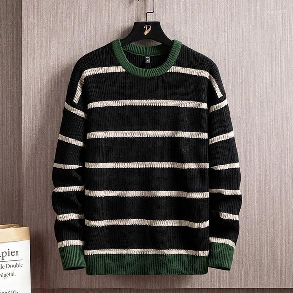 Suéter masculino listrado primavera outono inverno roupas 2023 pull oversized 3xl estilo coreano casual pullovers padrão