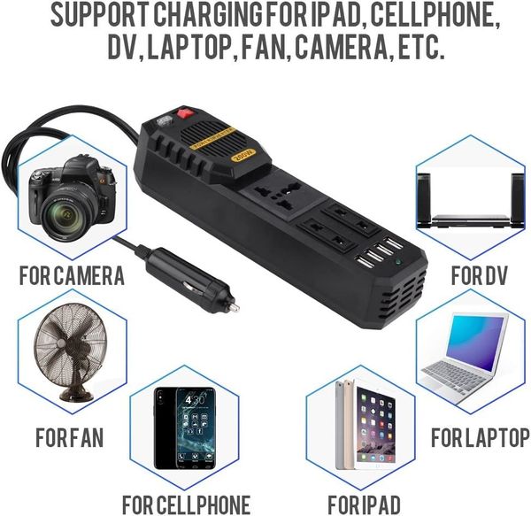 NEW 400-200W Power Wechselrichter 12 V bis 220 aktueller Wechselrichter 5V 3,1A 4 USB 3 Universal Socket Adapter 220 bis 12 V Automobil-Wechselrichter