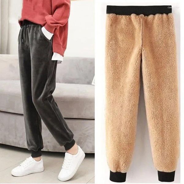 Calças femininas cashmere calças slim-fit casual quente harem senhoras forro grosso lã esportes de inverno outono roupas básicas