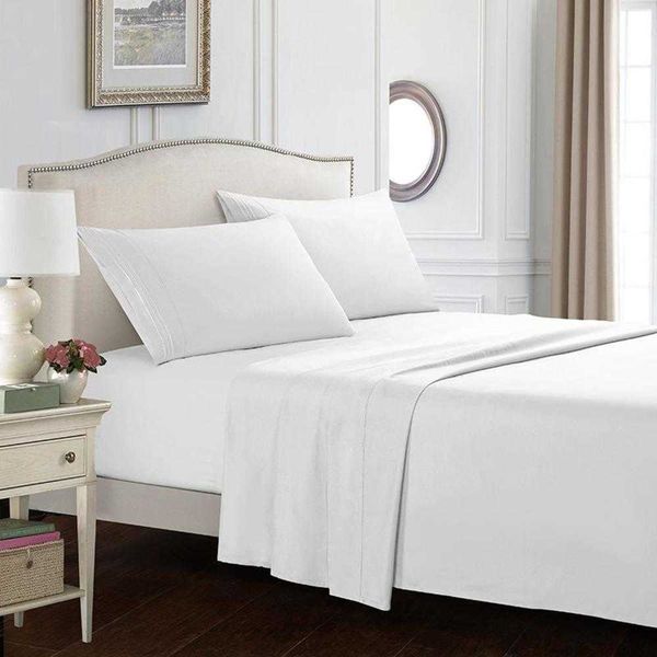 Bettwäsche-Sets Bettwäsche-Sets Weißes Bettwäsche-Set einfarbiges Bettlaken Queen King Size Bettlaken + Spannbettlaken + Koffer Bettwäsche