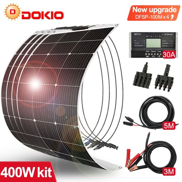 Caricabatterie DOKIO 18V 100W200W400W Pannello solare flessibile Caricatore impermeabile Batteria 12V per casaAutoCampeggioBarca 231120