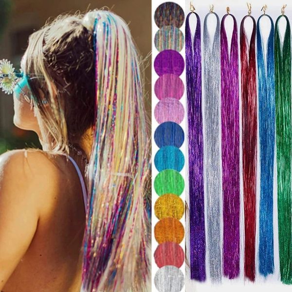 Fili lucidi da 90 cm Kit orpelli per capelli glitter Estensioni per stringhe glitterate Accessori hippie per copricapo da donna 23 colori