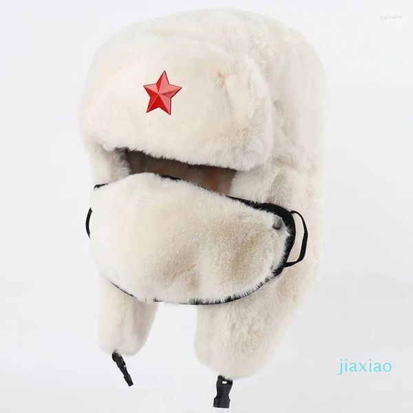 Berretti Berretto sovietico Cappello da cacciatore Pelliccia spessa e calda paraorecchie in peluche per la caccia allo sci