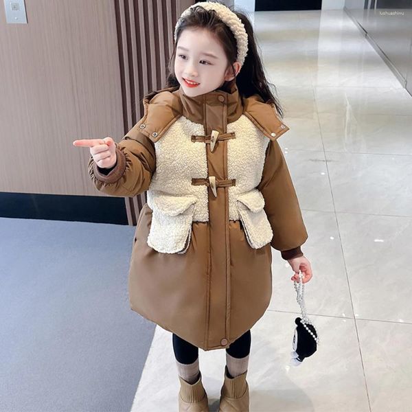 Пуховое пальто для девочек, хлопковая куртка, трендовая длинная верхняя одежда с капюшоном, плотные зимние комбинезоны, детский ветрозащитный зимний комбинезон Prka для девочек