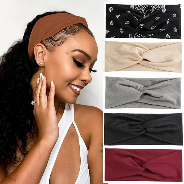 Fasce per capelli in cotone solido a croce larga per donna Sport Yoga PALESTRA Assorbimento del sudore Fasce semplici e morbide Accessori per bandana