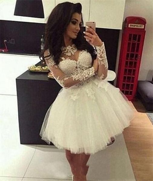 Abiti corti da homecoming maniche lunghe tulle appliques pizzo cocktail occasioni formali cocktail prom party abiti di laurea HD1012