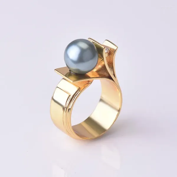 Cluster Ringe HOYON 925 Silber Farbe mit Perle Diamant Ring für Frauen Schmuck Topas Edelstein Bizuteria Bague Diamant 14k Gold