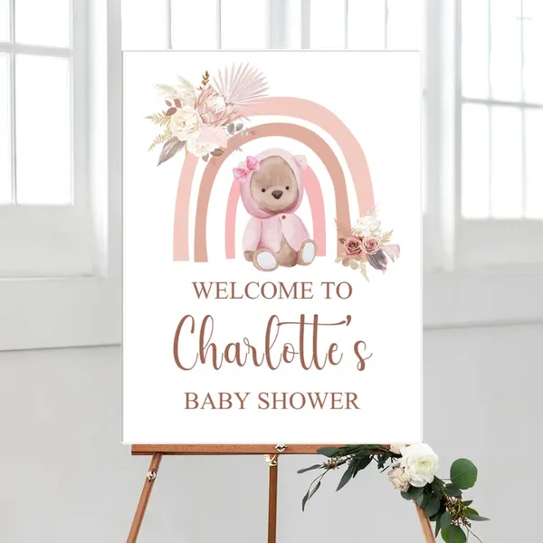 Decorazione per feste Personalizzata Baby Shower Cartello di benvenuto Nome Data Orsacchiotto per segnali di direzione di compleanno di matrimonio