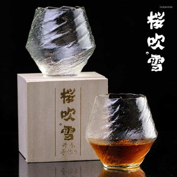 Bicchieri da vino Creative Edo Arte giapponese Bicchiere da whisky Bicchiere di vetro Glassa Rock Tazze da tè Senza piombo Regalo per gli amanti del whisky con scatola di legno