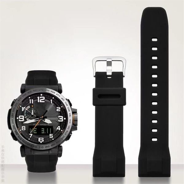 Casio PRG-650 için PRW-6600Y-1A9 PRG600 610 Silikon Saat Bandı Su Geçirmez Kauçuk 24mm Siyah Mavi İzleme Kayışı Accessories300S
