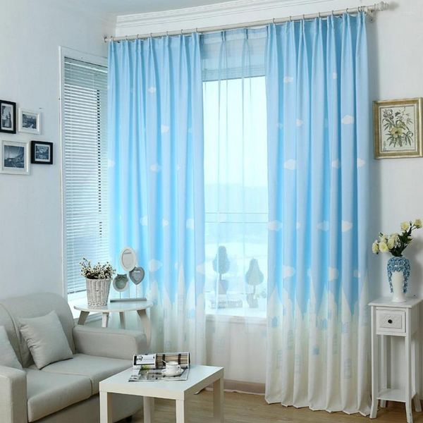 Cortina cor de cor azul rosa Castelo Castelo Clouds Branco Janela Crianças desenho animado para crianças Bedroom Living Roon cozinha